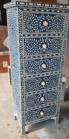 Bone Inlay Antique Chest of 6 Drawer | Handmade Tallboy Dresser Chest of Drawers - Bone Inlay Furnitures