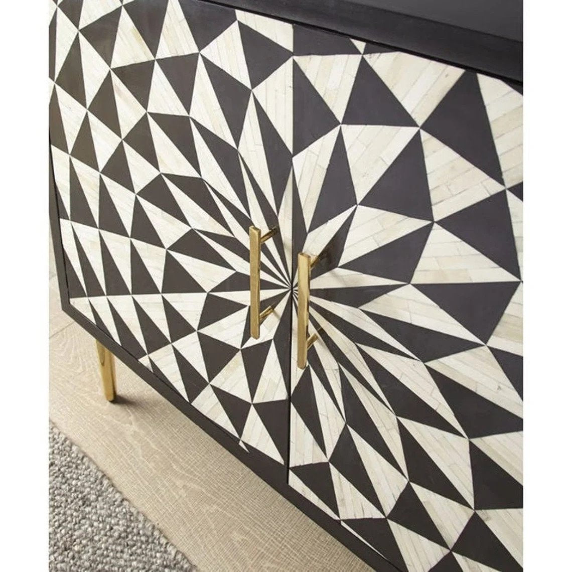 Bone Inlay Entryhall Bar Cabinet Black and White Color | Bone 2 Door Cabinetry Furniture Bar Cabinet - Bone Inlay Furnitures