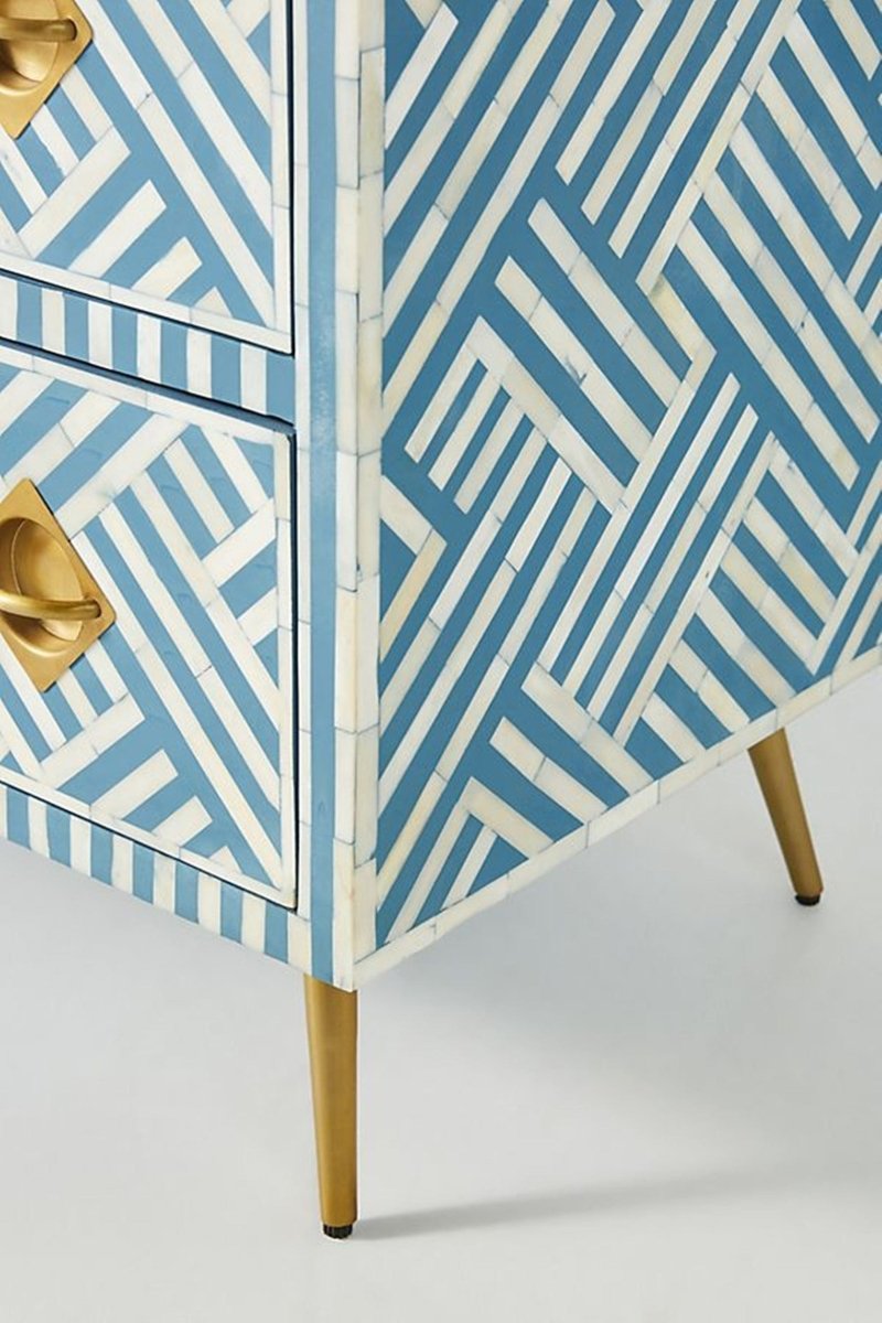 Handmade Bone Inlay Chest of 6 Drawers Sky Blue Color