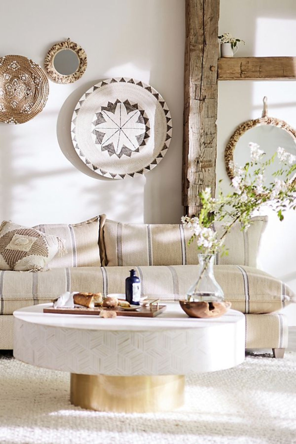 Bone Inlay Center Table in White Color