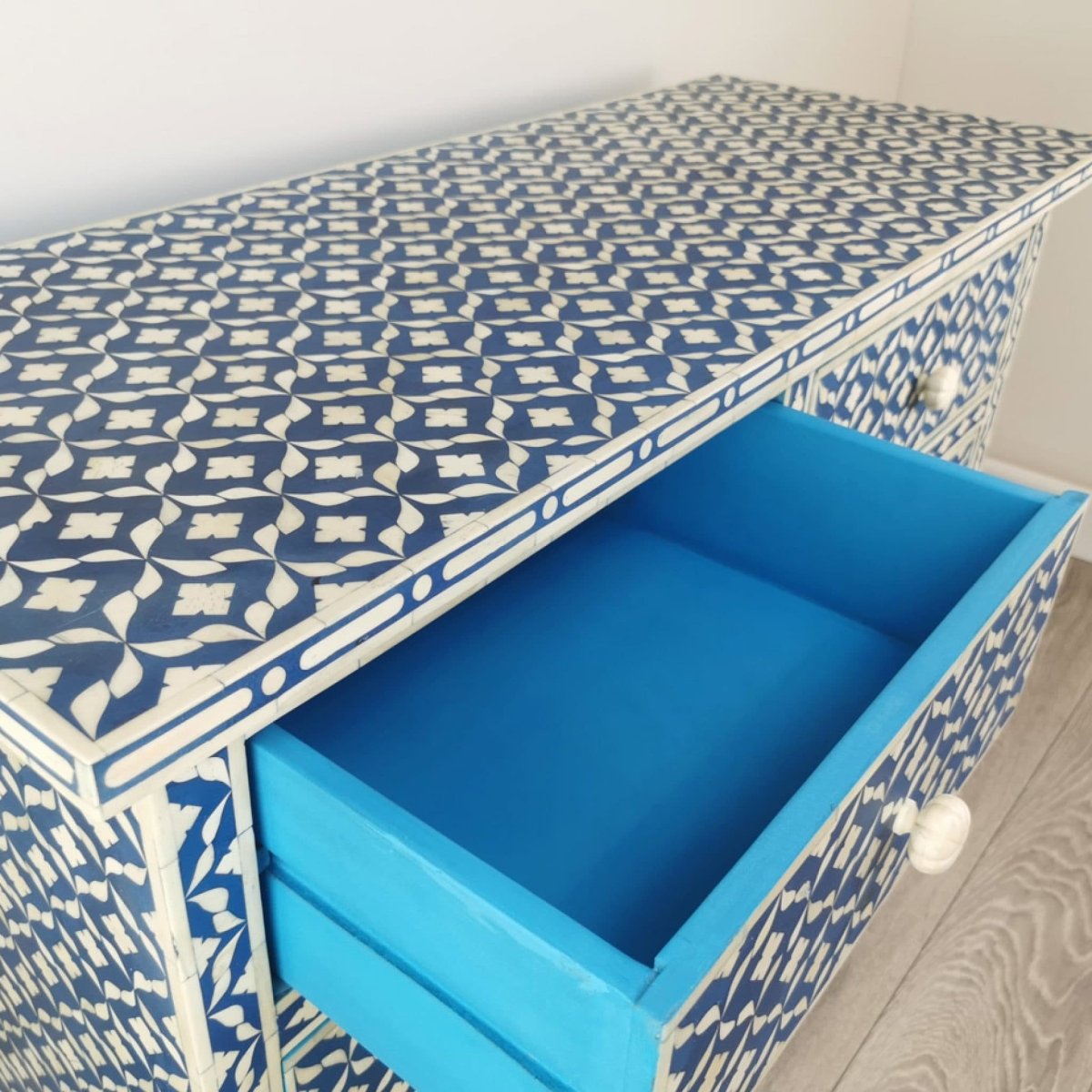 Bone inlay Semi Geo Chest of Drawers