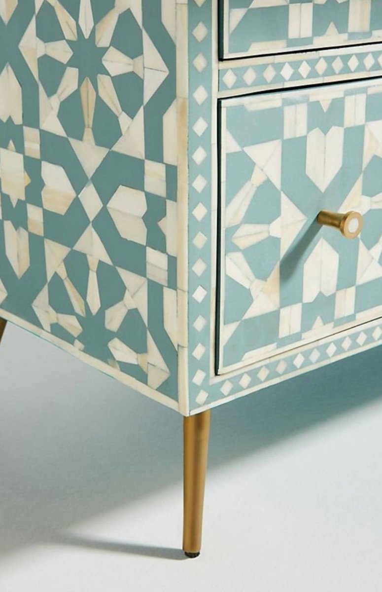 Moroccan Design Bone Inlay 6 Drawers Dresser with brass legs