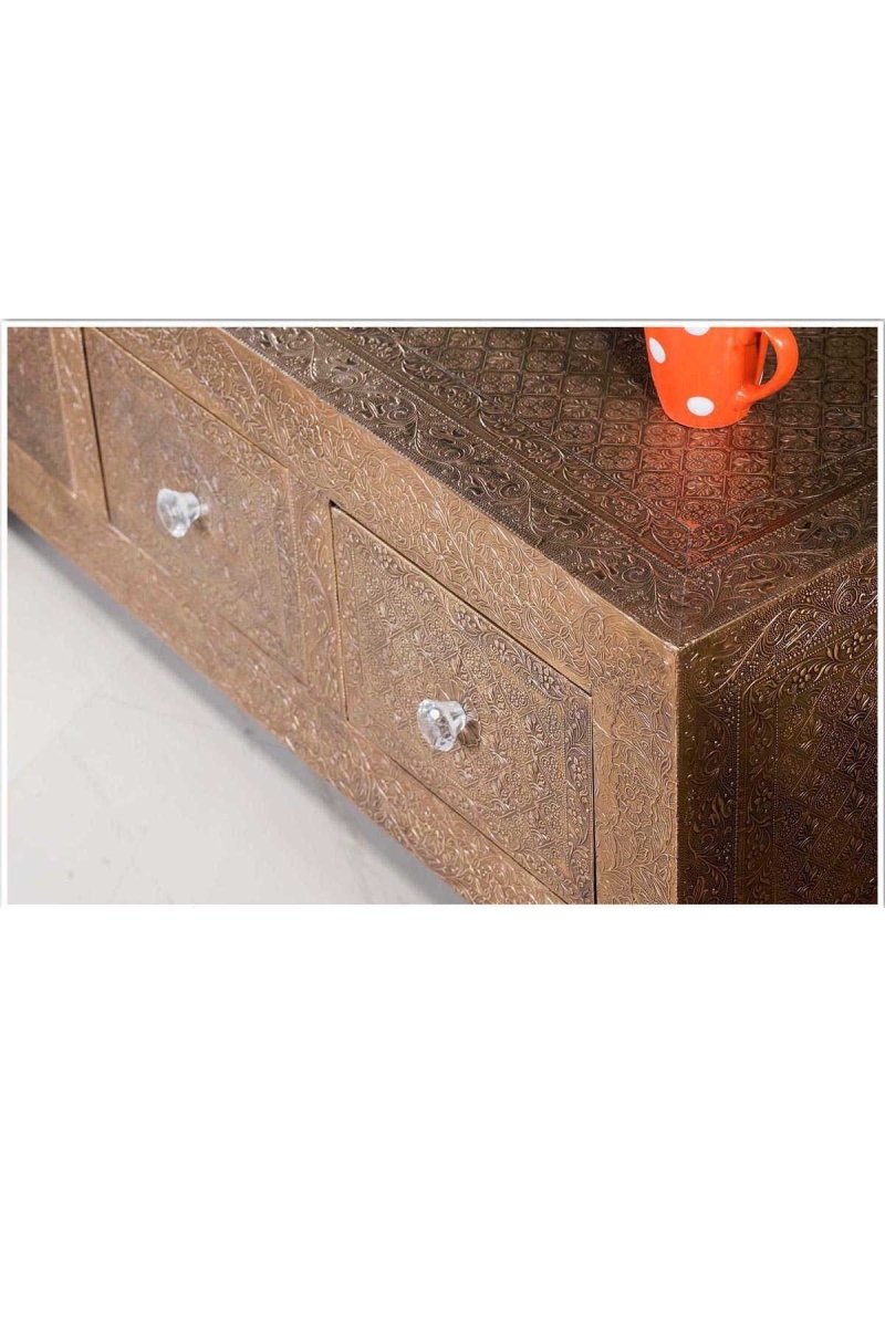 Embossed Brass Metal Coffee Table