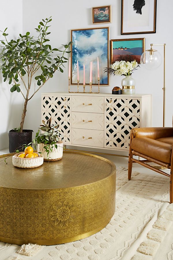 Embossed Metal Round Coffee Table
