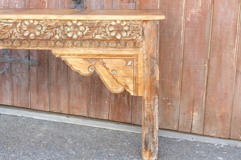 Floral Design Hand Carved Wooden Console Table | Handmade Antique Console Table console table - Bone Inlay Furnitures