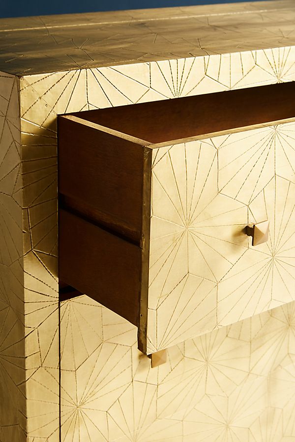 Floral Embossed Three-Drawers Dresser | Exclusive Metal Chest Of 3 Drawer Chest of Drawers - Bone Inlay Furnitures