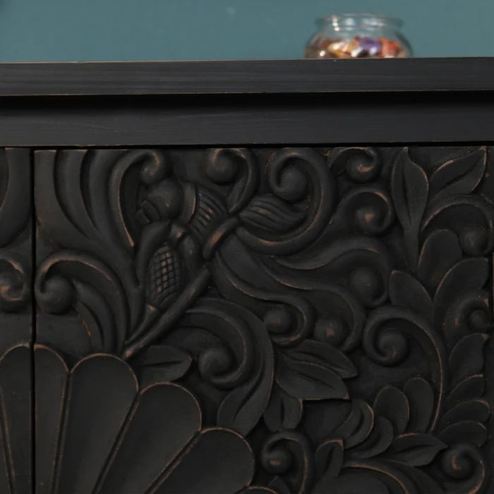 Hand Carved Black Small Sideboard