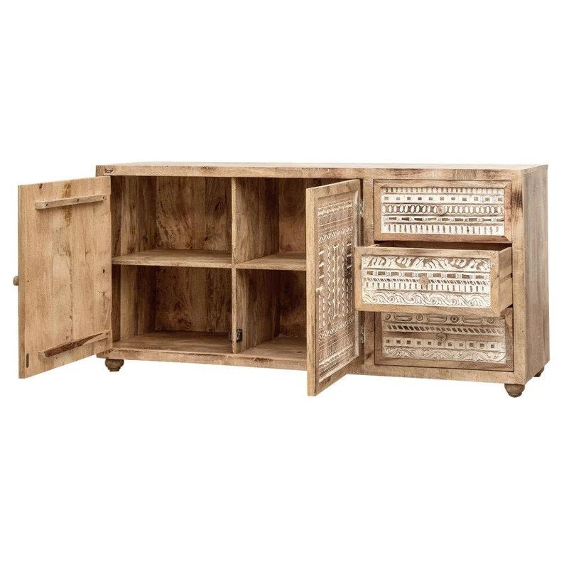 Hand-carved French Sideboard Natural Color | Handmade Antique Wooden Credenza Sideboard - Bone Inlay Furnitures