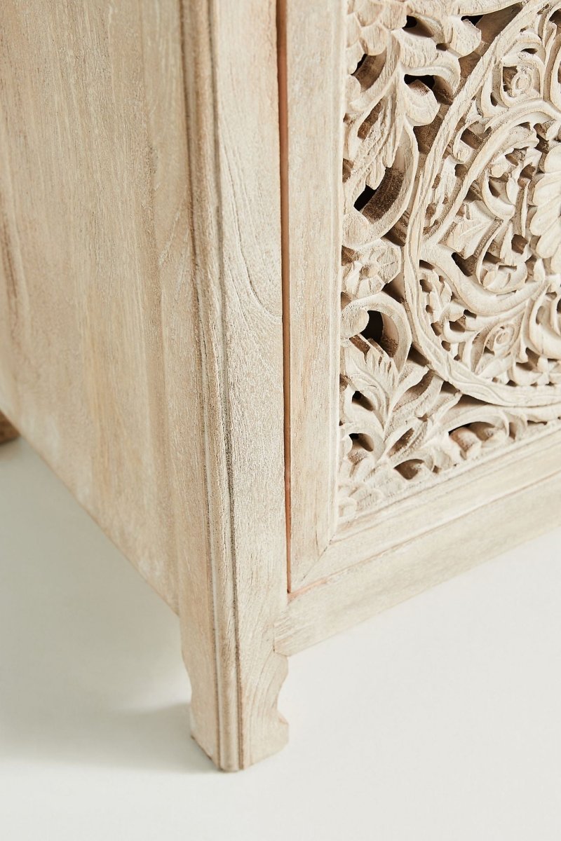 Hand Carved Lombok Media Console | Handmade Wooden Entertainment Unit Media Console - Bone Inlay Furnitures