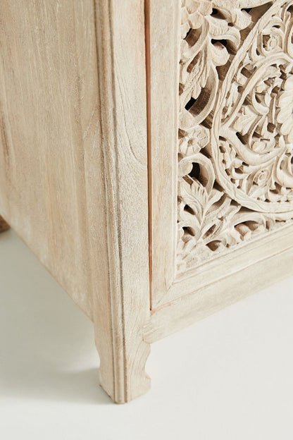 Hand Carved Lombok Media Console | Handmade Wooden Entertainment Unit Media Console - Bone Inlay Furnitures