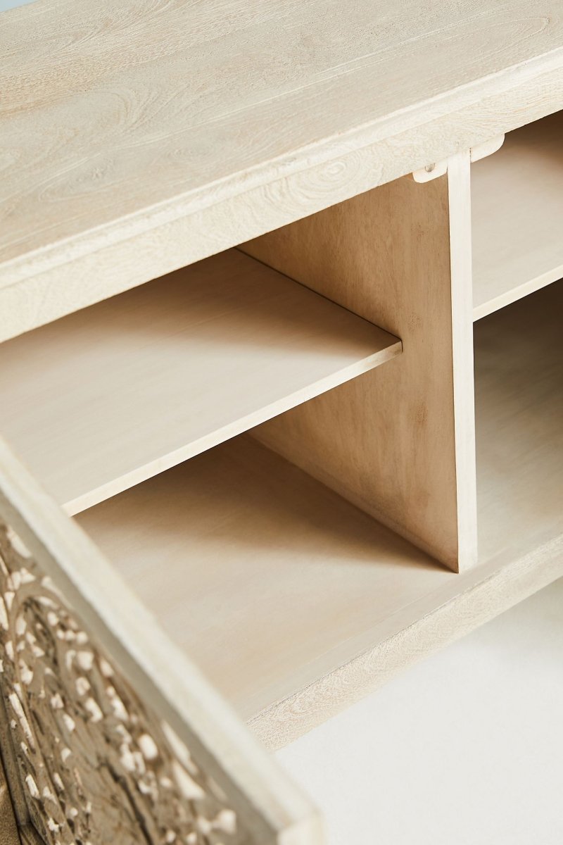 Hand Carved Lombok Media Console | Handmade Wooden Entertainment Unit Media Console - Bone Inlay Furnitures