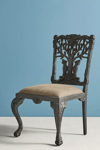 Hand-carved Menagerie Dining Chair | Exotic Wooden Dining Table Chair | Set of 2 Chairs