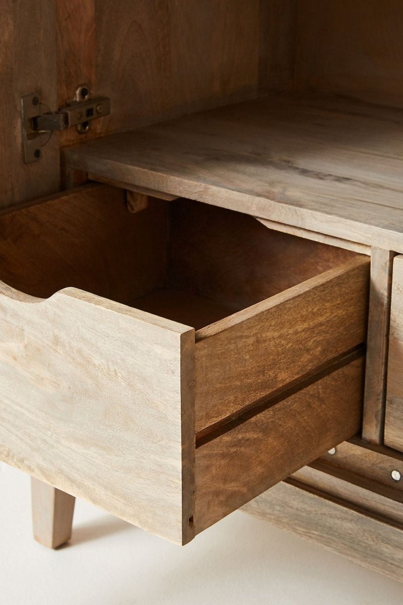 Hand Carved Samuel Cabinet in Washed Grey Color | Custom Made Storage Unit Cabinet - Bone Inlay Furnitures