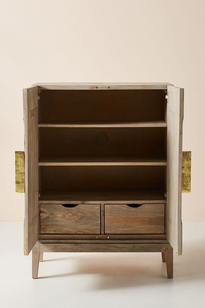 Hand Carved Samuel Cabinet in Washed Grey Color | Custom Made Storage Unit Cabinet - Bone Inlay Furnitures