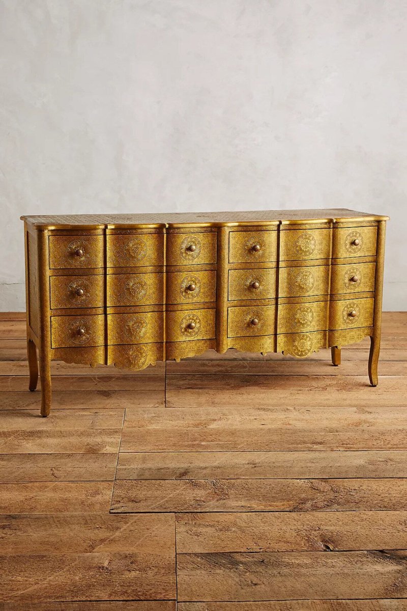 Hand-Embossed Metal Clad Large Dresser Bone Inlay Furnitures Hand-Embossed Metal Clad Large Dresser Bone Inlay Furnitures