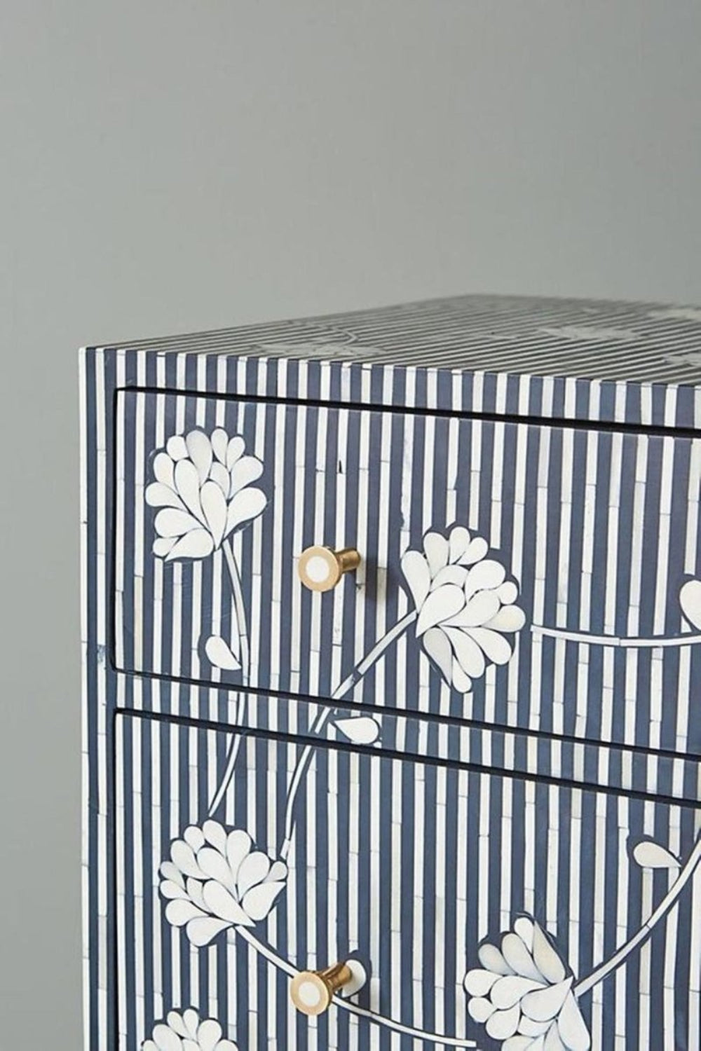 Chevron Patterned in Navy Blue with Brass Stand chest of drawer