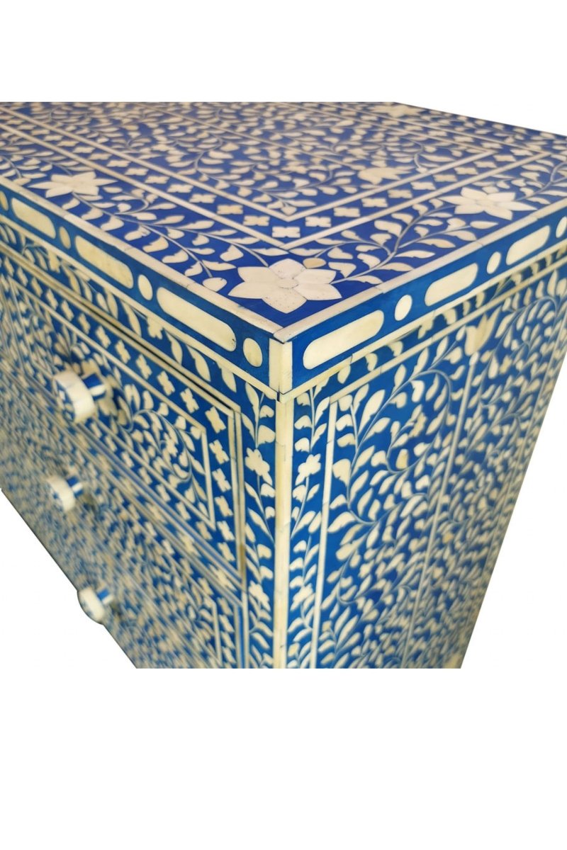 Handmade Bone Inlay Chest of 7 Drawers Blue Color | Custom Made 7 Drawers Dresser Chest of Drawers - Bone Inlay Furnitures