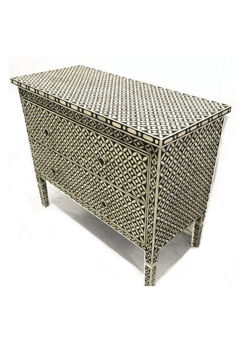 Handmade Bone Inlay Geometric 2 Drawer Dresser | Bone Inlay Storage Unit in Black Color Chest of Drawers - Bone Inlay Furnitures