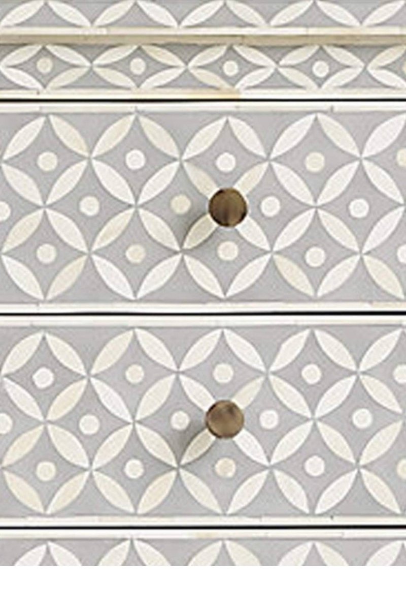 Handmade Bone inlay Geometric Pattern Nightstand in Gray Color | Custom Made Lampstand Nightstand - Bone Inlay Furnitures