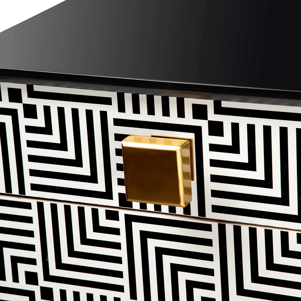 Handmade Bone Inlay Maze 3 Drawer 3 Door Credenza | Sideboard In Black & White Color Buffet & Sideboard - Bone Inlay Furnitures