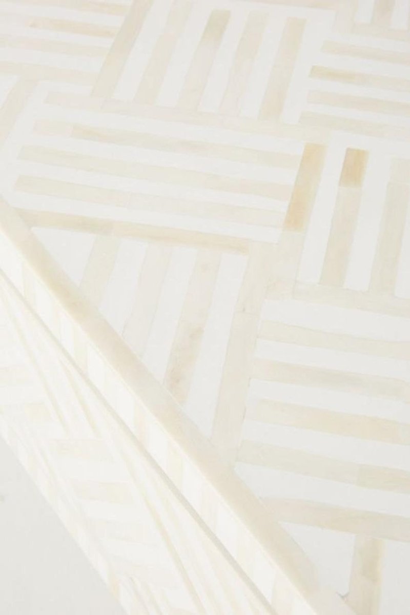 Handmade Bone Inlay Optical Design Coffee Table | Wooden Center Table with Storage in White Color Coffee Table - Bone Inlay Furnitures