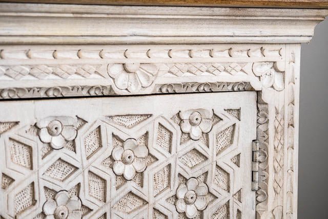 Handmade Floral Design Wood Carving Buffet Table | Hand-carved Sideboard with Exotic Touch Buffet & Sideboard - Bone Inlay Furnitures