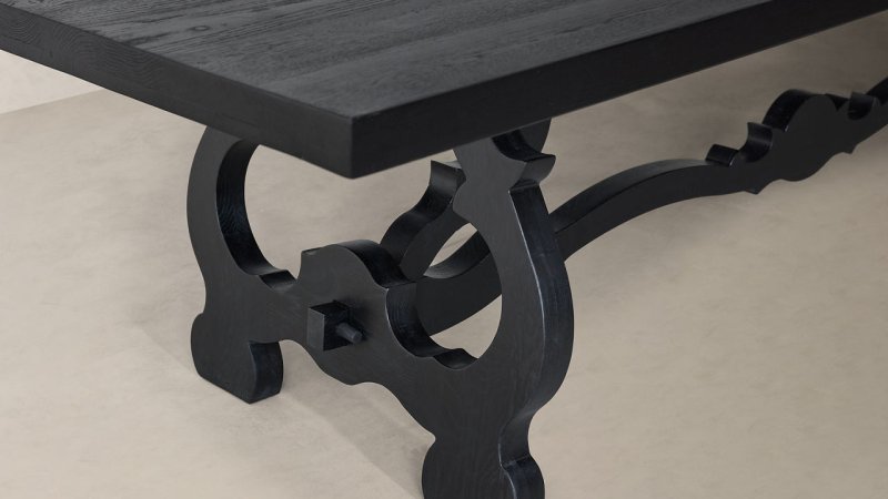 Handmade Hand carved Black Rectangular Dining Table | Large Wooden Dining Table Dining Table - Bone Inlay Furnitures