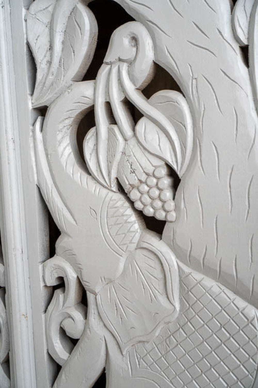 Raised Panel Almirah close-up showing white twin-door carving and raised panels across the cabinet front.