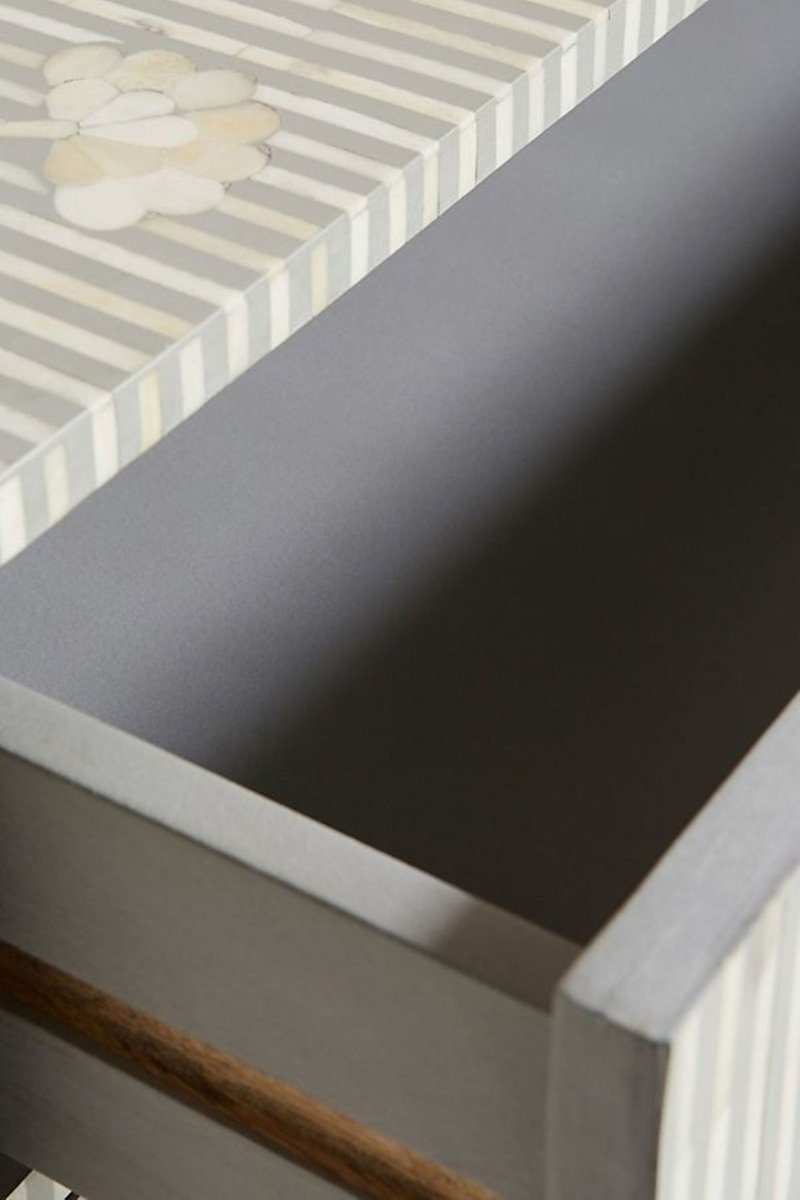 Handmade Motif Flowers Design Chest of 6 Drawers | Bone Inlay Storage Unit Gray Color Chest of Drawers - Bone Inlay Furnitures