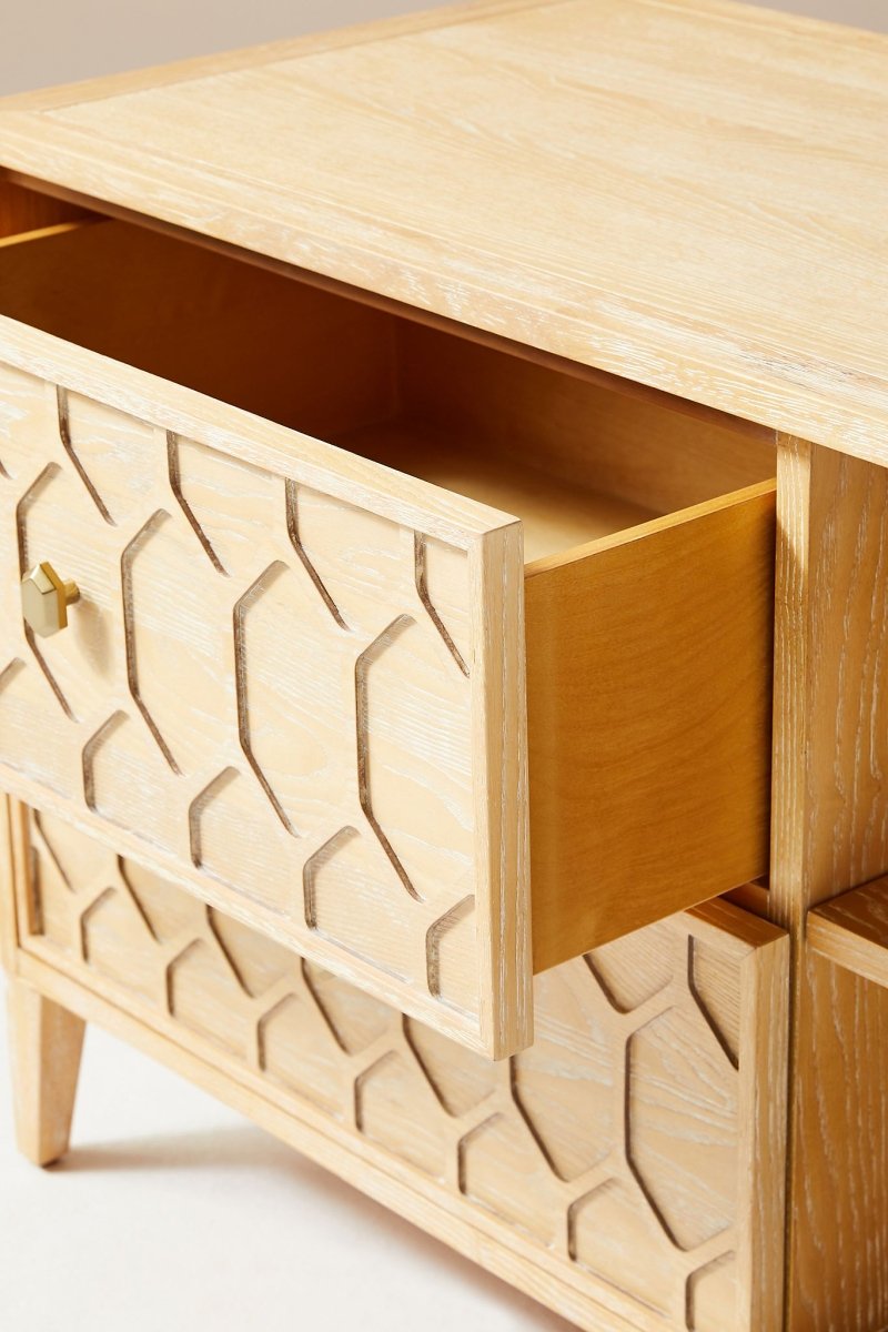 Handmade Textured Trellis Media Console in Sand Color | Hand-carved Entertainment Unit Media Console - Bone Inlay Furnitures