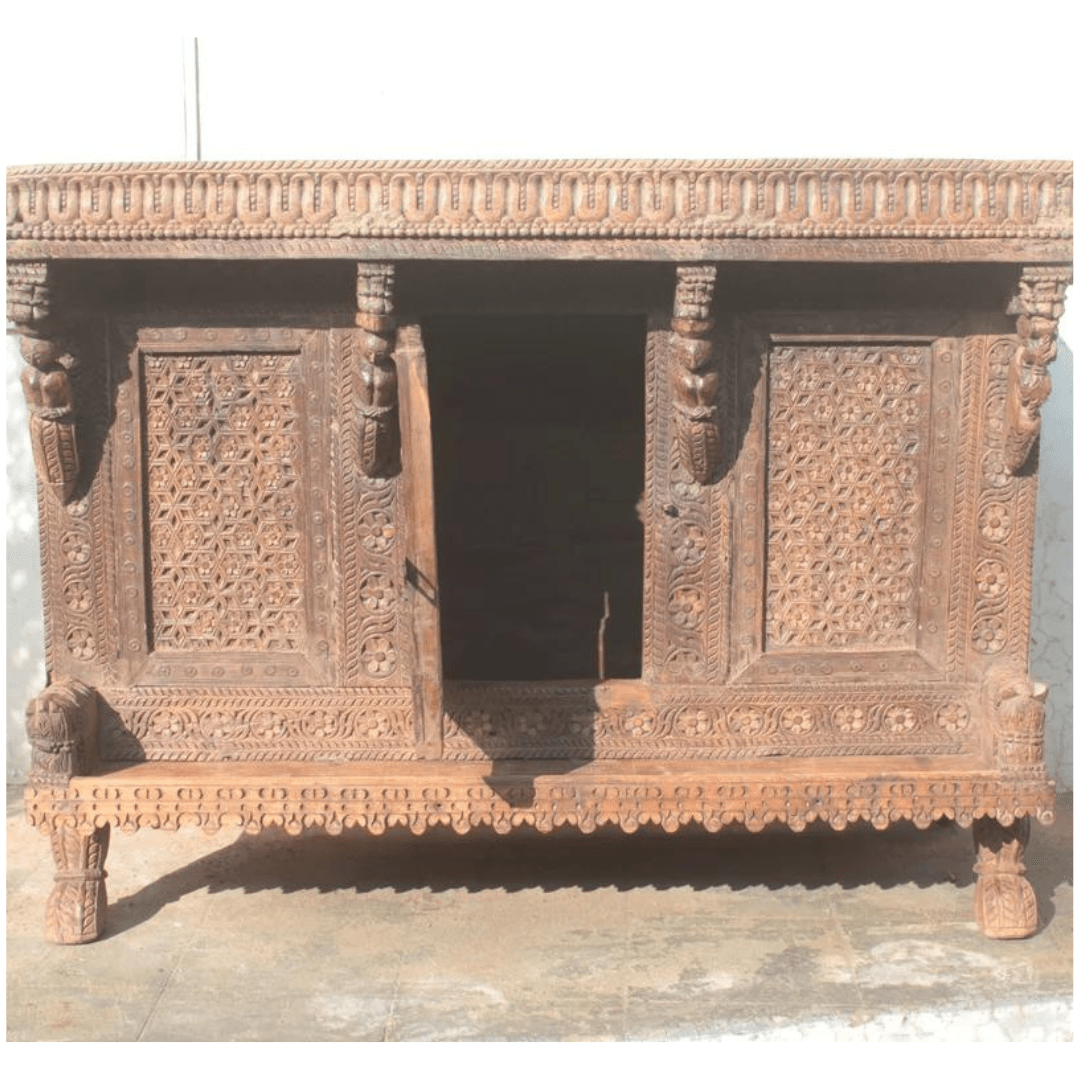 Vintage Indian Wooden Damchiya Dowry Sideboard Chest