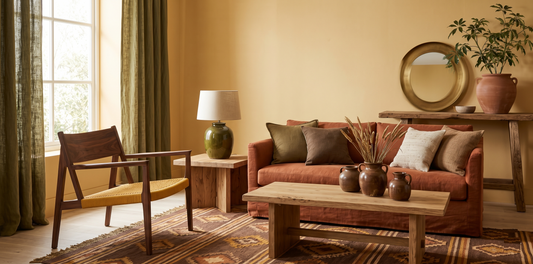 Warm Earthy Color Palettes 2026 Artisan Furniture in Olive, Terracotta, Brown & Ochre