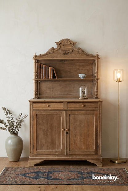 Vintage Farmhouse Wooden Hutch Cabinet with Rustic Open Shelf Design