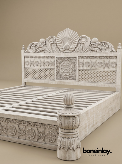 Hand-Carved Luxury White Wood Ornate Bedroom Set (6-Piece Suite)