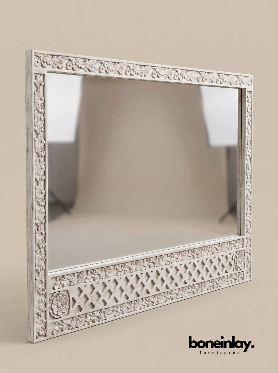 Hand-Carved Luxury White Wood Ornate Bedroom Set (6-Piece Suite)