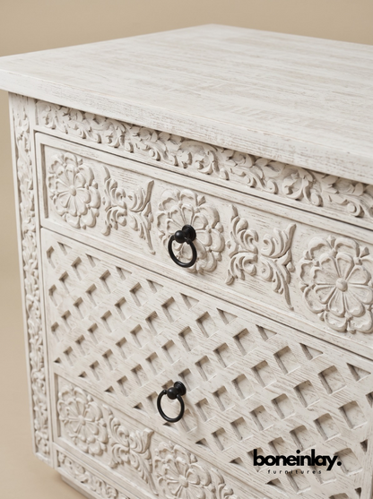 Hand-Carved Luxury White Wood Ornate Bedroom Set (6-Piece Suite)