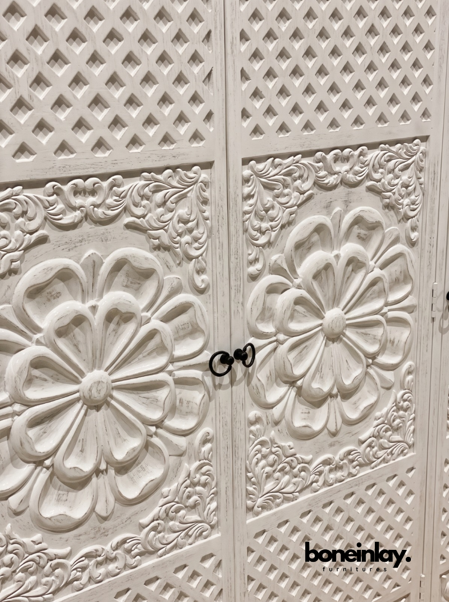 Hand-Carved Luxury White Wood Ornate Bedroom Set (6-Piece Suite)