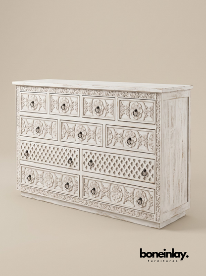 Hand-Carved Luxury White Wood Ornate Bedroom Set (6-Piece Suite)