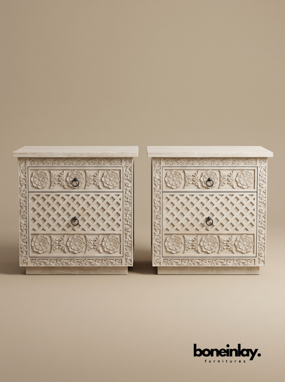 Hand-Carved Luxury White Wood Ornate Bedroom Set (6-Piece Suite)