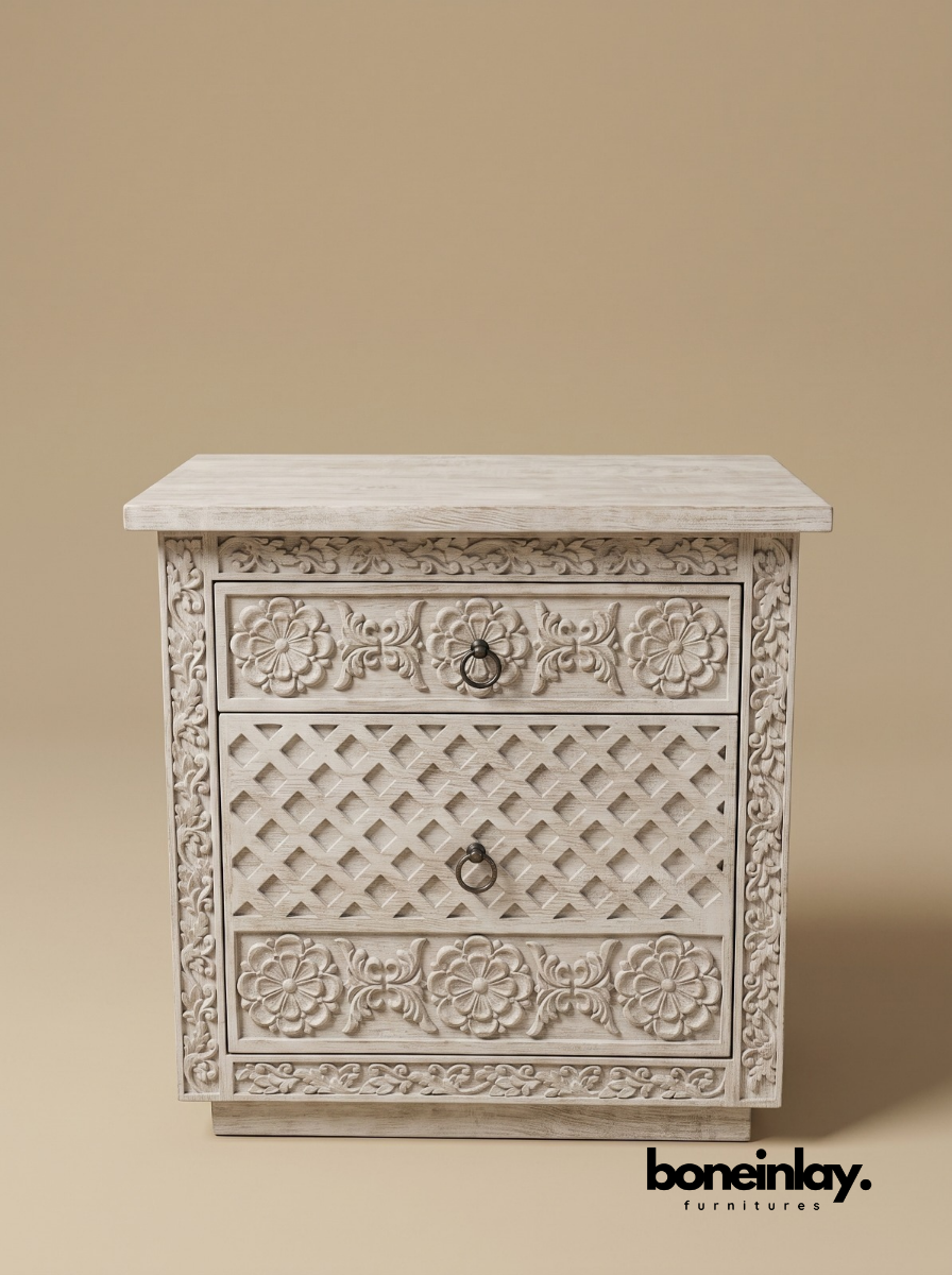 Hand-Carved Luxury White Wood Ornate Bedroom Set (6-Piece Suite)