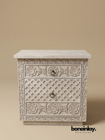 Hand-Carved Luxury White Wood Ornate Bedroom Set (6-Piece Suite)