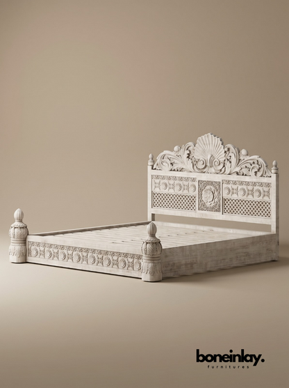 Hand-Carved Luxury White Wood Ornate Bedroom Set (6-Piece Suite)