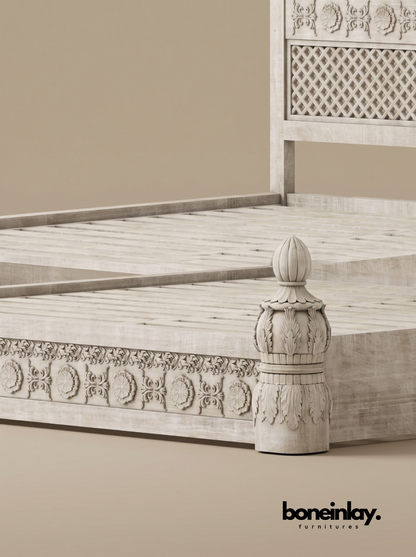 Hand-Carved Luxury White Wood Ornate Bedroom Set (6-Piece Suite)