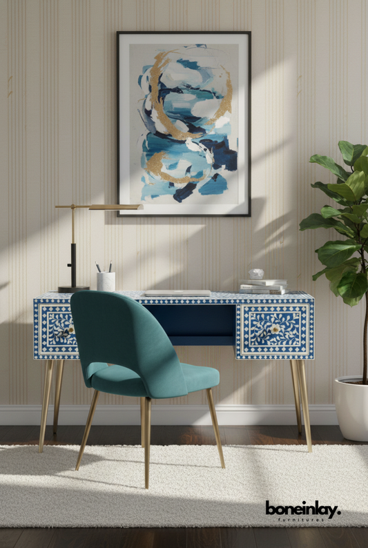 Royal Blue Floral Bone Inlay Writing Desk