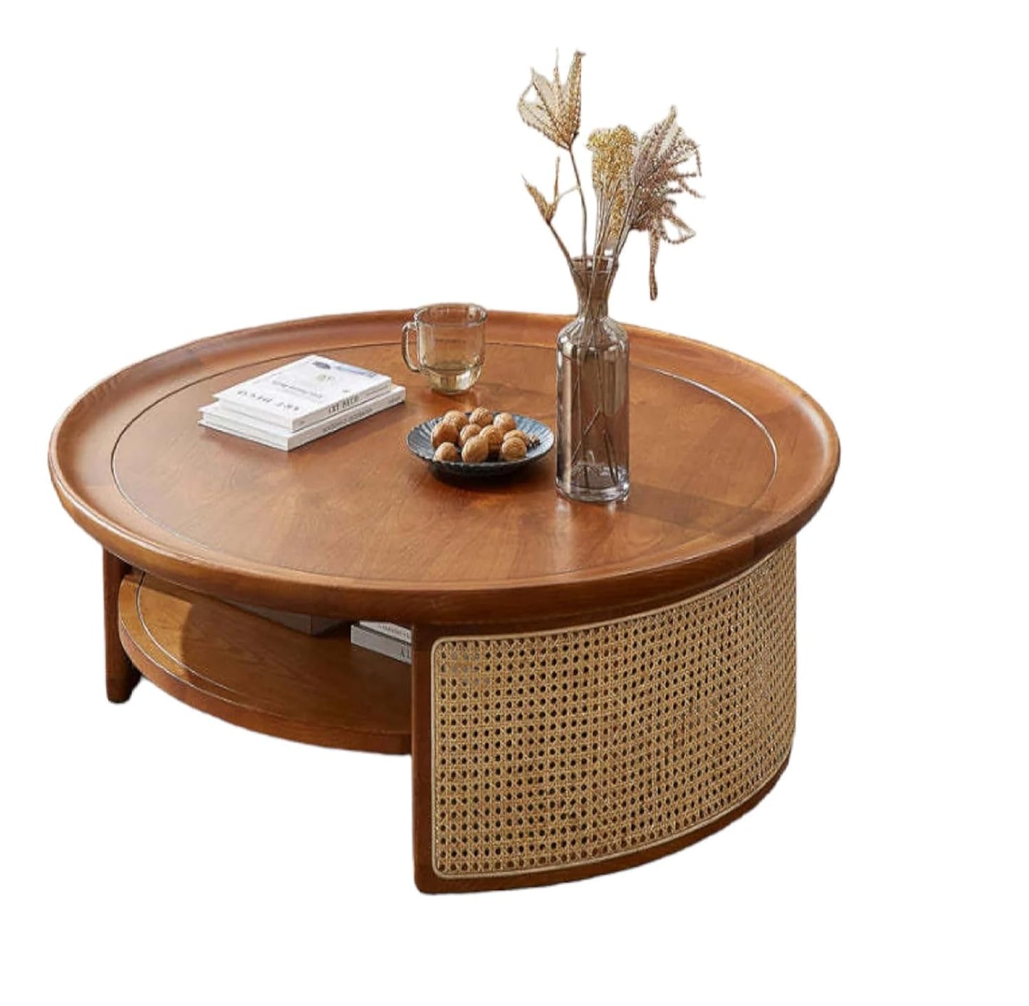 Meraki Handcrafted Round Mango Wood & Rattan Coffee Table