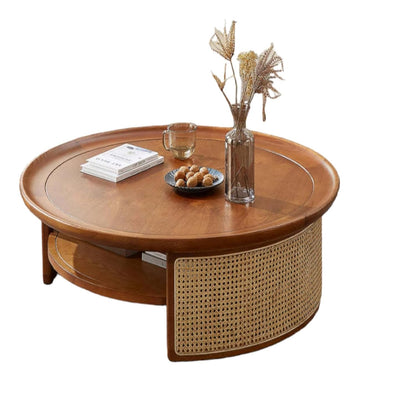 Meraki Handcrafted Round Mango Wood & Rattan Coffee Table