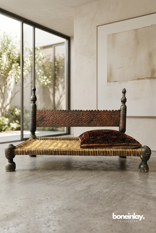 Traditional Handwoven Wooden Charpai Bench