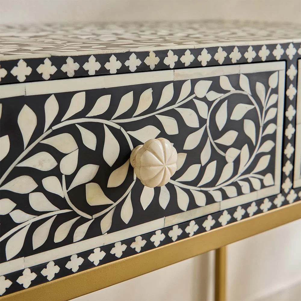 Bone Inlay Console Table & Stool
