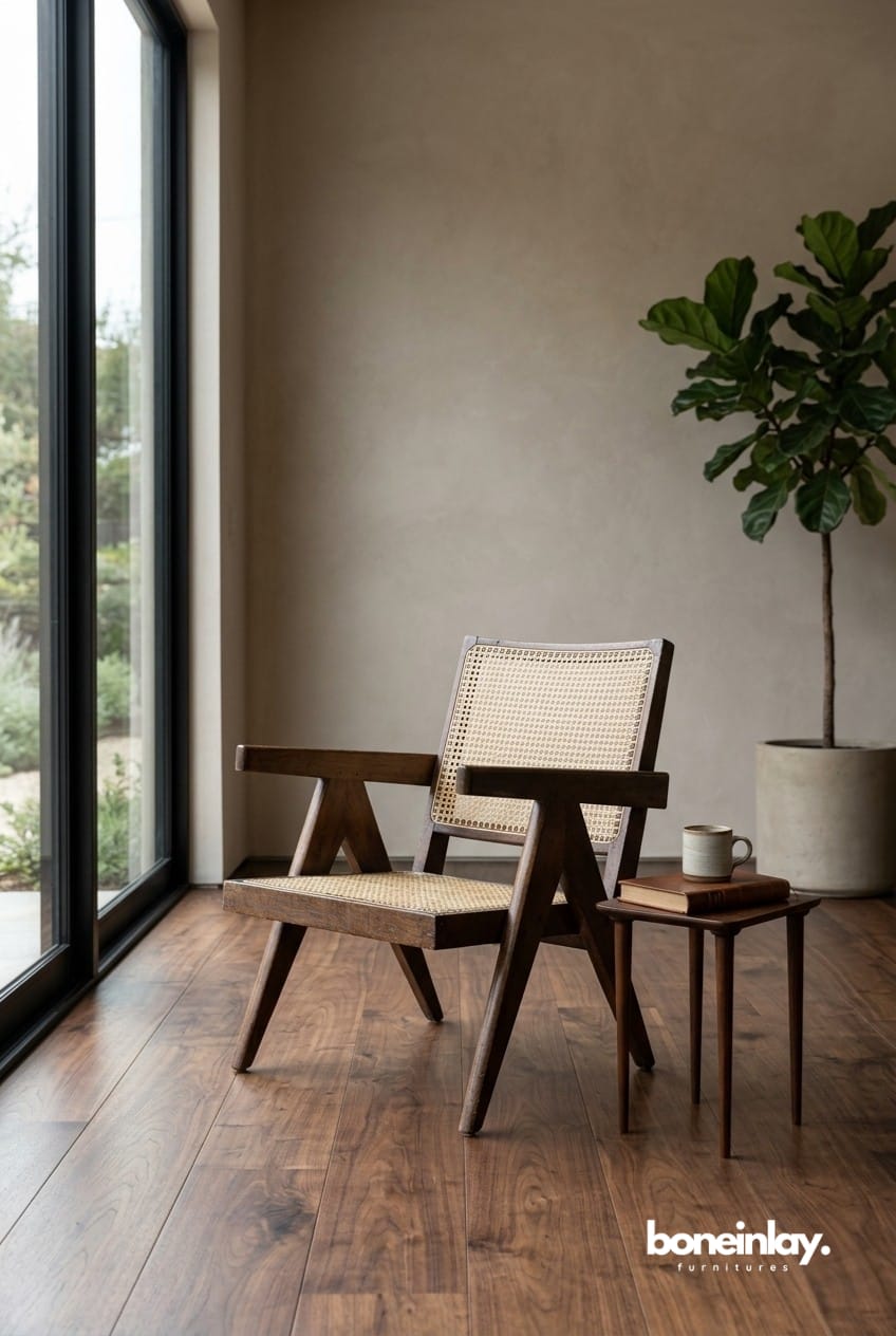 A-Shaped Pierre Jeanneret 1955  inspired Cane Office Chair