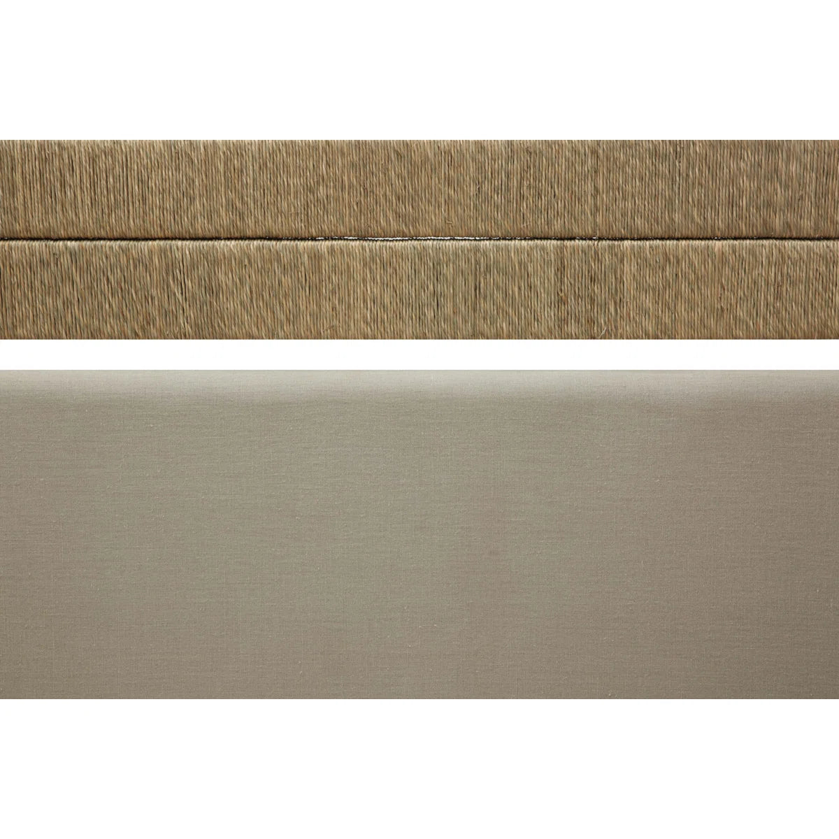 Natural Upholstered Platform Bed with Woven Rope Dual-Panel Headboard